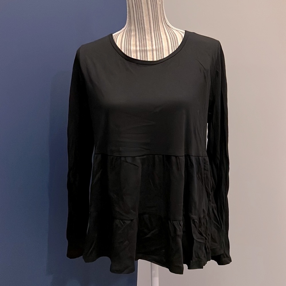 NWT Loft Black Flowy Tiered Top